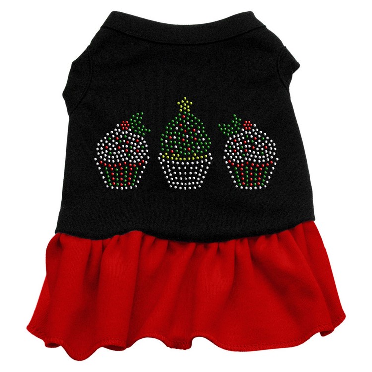 Christmas Cupcakes Rhinestone Dress Black with Red Sm